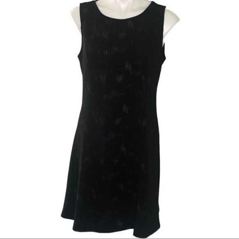 Collective Concepts Black/Gold Metallic A-Line Mini Dress, Sleeveless Women's L